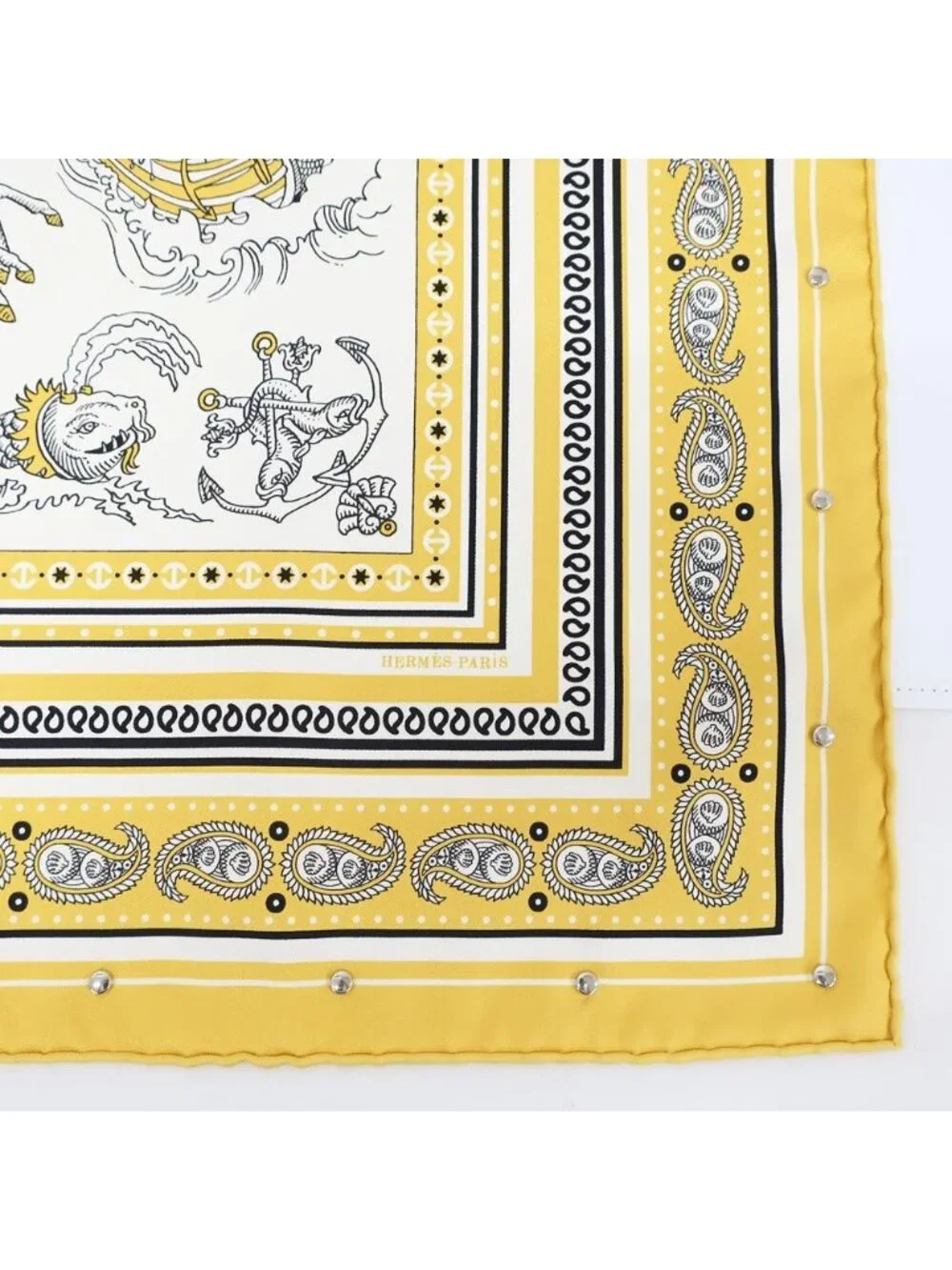 Hermes Heaven Carre 70 Cloete Sailor Tattoo Bandana Scarf Silk Yellow White